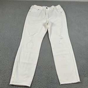 Grace & Lace Jeans Womens XL White Mid Rise Distressed Stretch Denim Pants